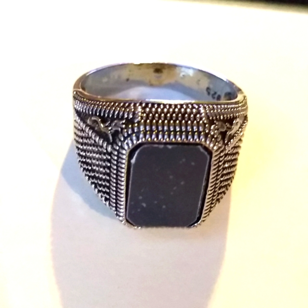 Man's Size 13 Silver and Black Onyx Ring